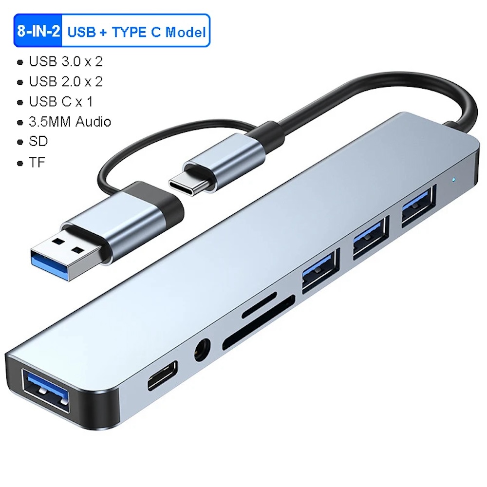 Hub USB-C & USB-A 8-in-2, Adap - Usb Hub Type C ulasan dan harga