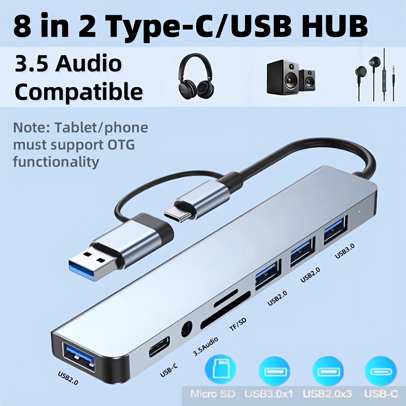 Hub USB-C & USB-A 8-in-2, Adap - Usb Hub Type C ulasan dan harga